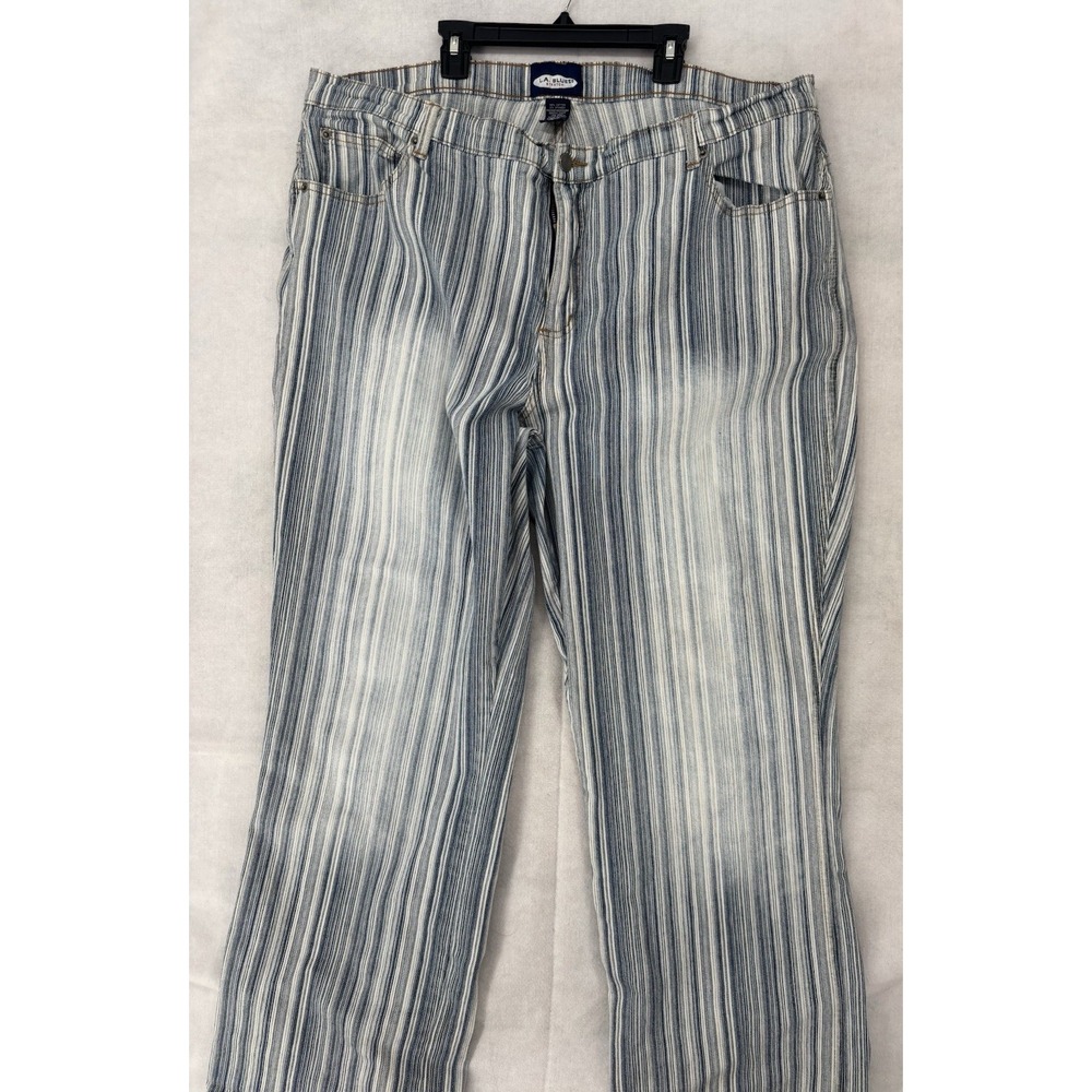 La Blues Striped Jeans Women 26W (40x29) Blue Bootcut Ribbed Stretch Denim